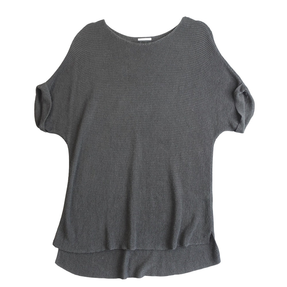 J Jill Linen Rayon Knit Top Womens M Petite Black Minimalist Capsule Lightweight